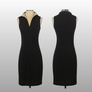 Express - Sleeveless Black & Tan Collared Midi Dress